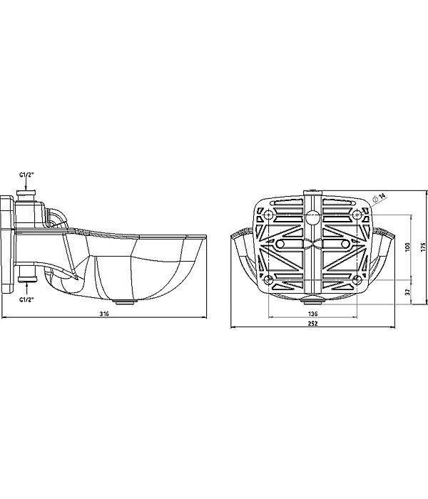 Trnkebecken mit Rohrventil 2,8 Liter